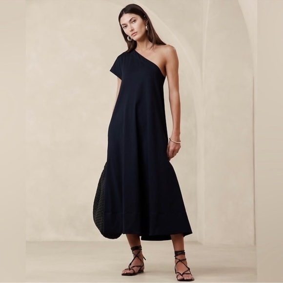 NWT! Banana Republic Navy Odile One-Shoulder Knit Dress - Multiple 🐙🧶 - Picture 5 of 12